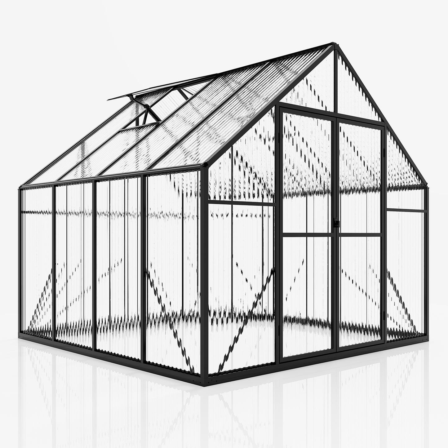 Jocisland 7.7x7.7x7 FT Polycarbonate Walk-In Greenhouse with Aluminum Frame, 2 Top-Opening Windows & 2 Swing Doors, Heavy Duty for Outdoor Garden Use, Black