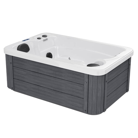 Jocisland 2 Person Outdoor Hot Tub with 15 Stainless Steel Jets, Acrylic, 110V Plug & Play Hot Tub with LED Lights, Waterfall and Cover, Charcoal Gray