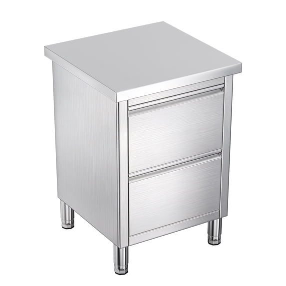 Jocisland Stainless Steel Double-Drawer Cabinet, Freestanding Storage Cabinet, Two Drawers, for Restaurant, Garage and Hotel