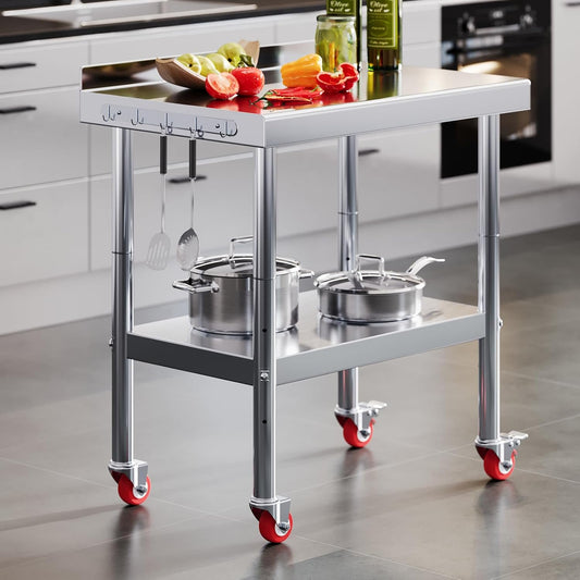 Jocisland 24x36in Stainless Steel Table, Kitchen Prep Table with Adjustable Undershelf, NSF Certified Metal Surface (Includes Wheels & Backsplash) for Home Kitchen, Restaurant, Hotel, and Garage