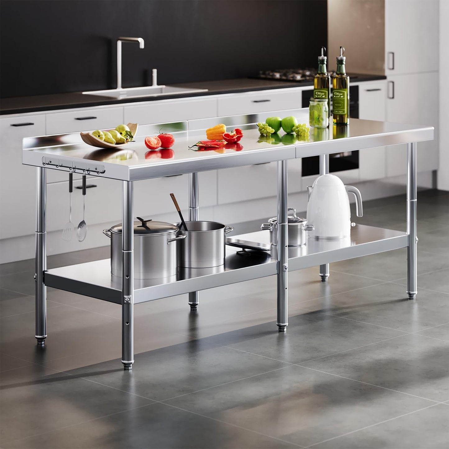 Jocisland 24" x 36" Stainless Steel Table for Prep & Work with Wheels, Adjustable Under Shelf & Safe Design for Restaurant, Home and Outdoor