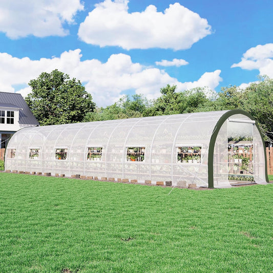 Jocisland 36x10x7 FT Large Walk-in Tunnel Greenhouses for Outdoors with Watering System 2 Zipper Doors, Heavy Duty Greenhouse Upgraded Galvanized Steel Frame 12 Windows, Green/White