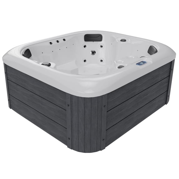 Jocisland 4 Person Outdoor Hot Tub with 23 Stainless Steel Jets, 110V Acrylic Plug & Play Hot Tub with LED Lights & Waterfall, Charcoal Gray