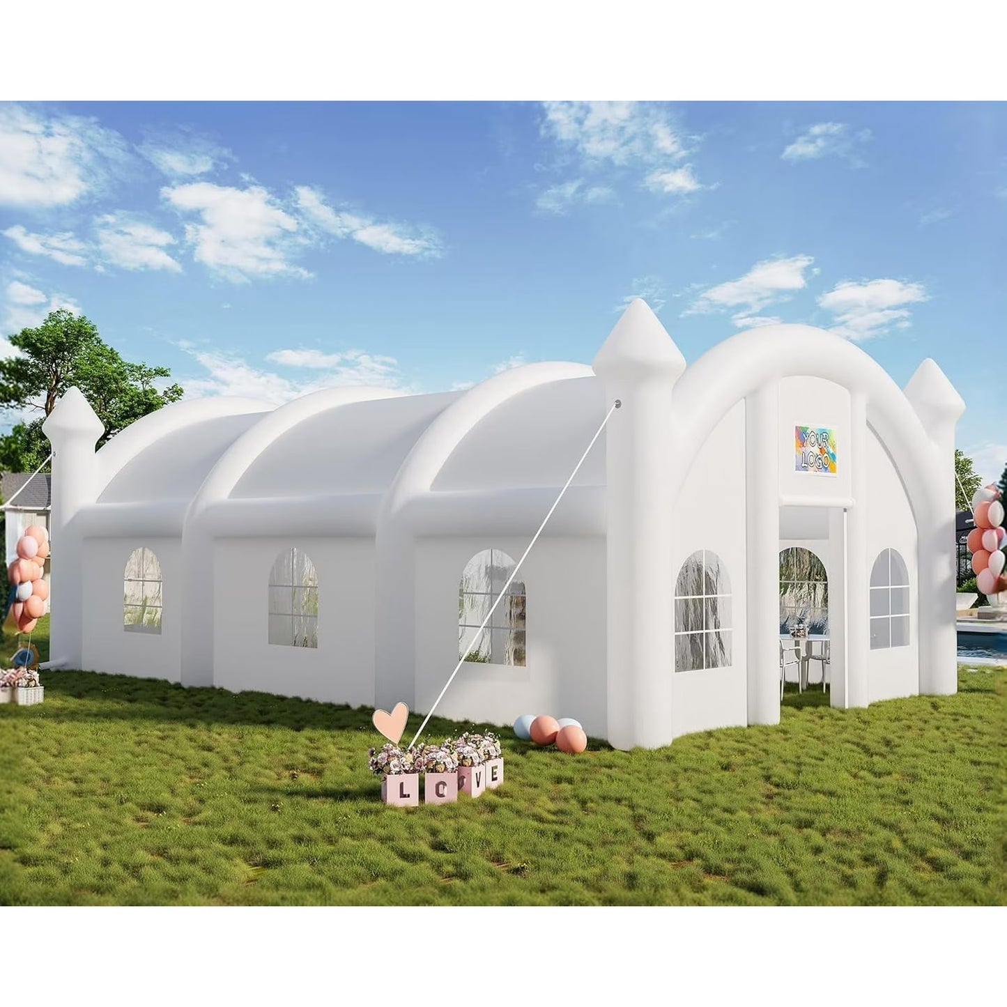 Jocisland 40x23x15 ft Large Inflatable Wedding Tent, 210D Oxford Fabric Heavy Duty Party Tent with 2 Roll-Up Doors & 8 Sand Bags, Gazebo Event House for Wedding Birthday Backyard Party, White