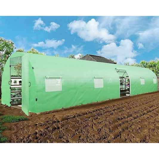 Jocisland 44x10x7.5 ft Tunnel Greenhouse for Outdoors Upgraded Swing Door Premium PE Cover & Film Clips, Green