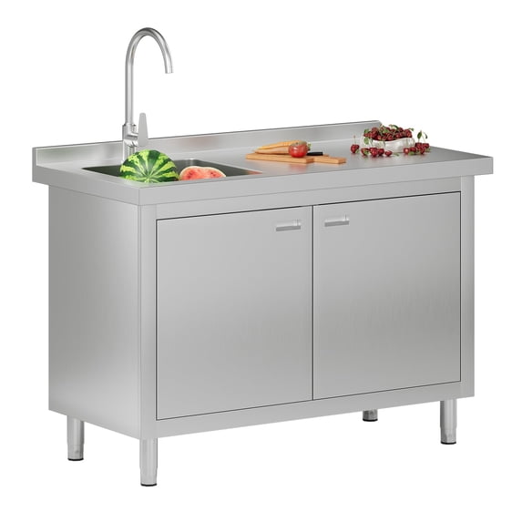 Jocisland 48" x 24" x 33.5" Stainless Steel Utility Sink with Cabinet, Food-Grade Stainless Steel with Faucet and Storage for Restaurant, Garage