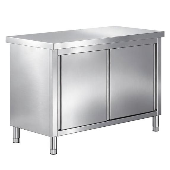 Jocisland Stainless Steel Double-Layer Cabinet with Sliding Double Doors Commercial Prep Table, for Kitchen, Garage and Restaurant