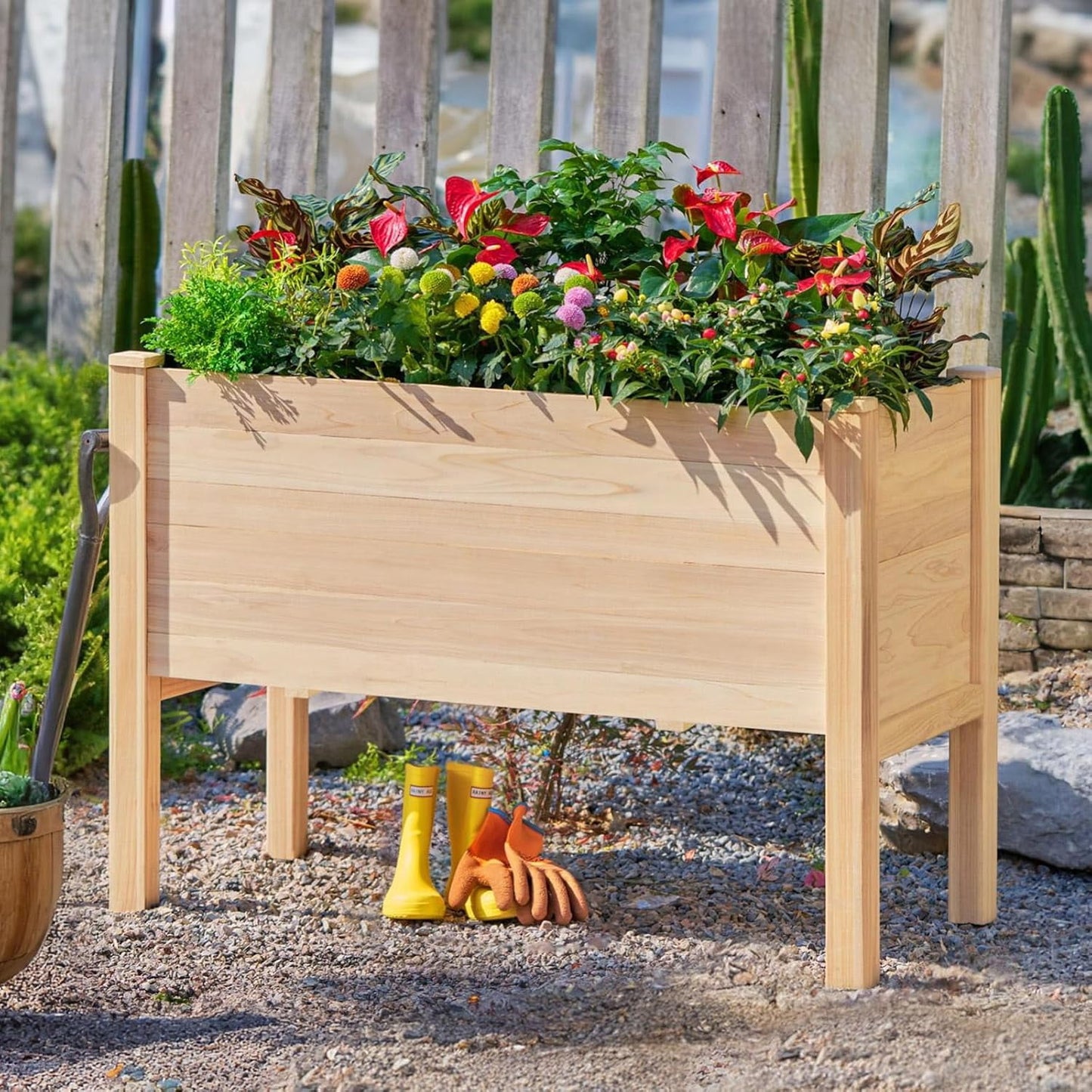 Jocisland 4x2 Ft Raised Garden Bed - Features Legs, Drainage Holes, Ideal for Vegetables, Flowers, Herbs, Elevated Wood Planter Box for Balcony, Patio, and Backyard, Easy Assembly Fir Wood