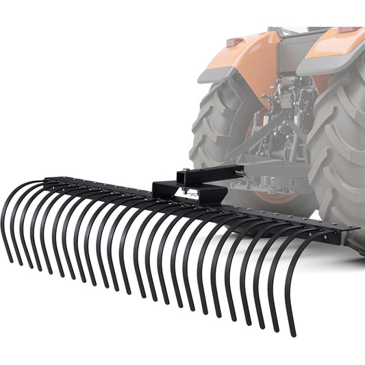 Jocisland 60" Behind Landscape Rake for Tow Dethatcher Rake,Tractor with 24 Steel Coil Tines and 2" Receiver, Fit for 3-point Suspension Systems