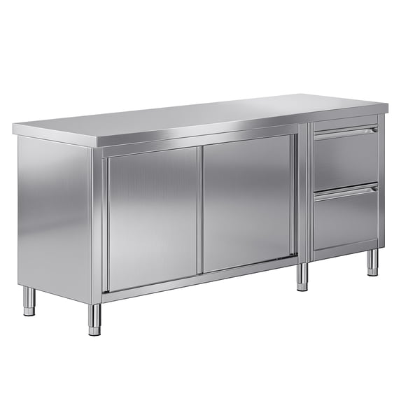 Jocisland Stainless Steel Prep Table with Cabinet, Food-Grade Stainless Steel, Sliding Doors, Enclosed Storage, for Restaurant, Garage