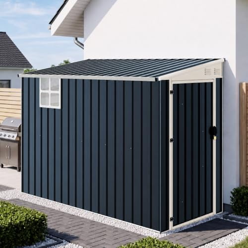 Jocisland Lean-to Storage Shed with Lockable Door, Reinforced Frame, with Sloped Roof, Ventilation Window, for Backyard, Patio
