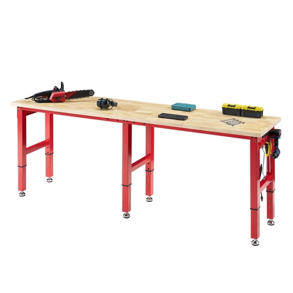 Jocisland Adjustable Workbench with Power Outlets, 5000 lbs Capacity Rubber Wood Top Work Benches for Garage, Heavy Duty Work Bench, Office, Workshop