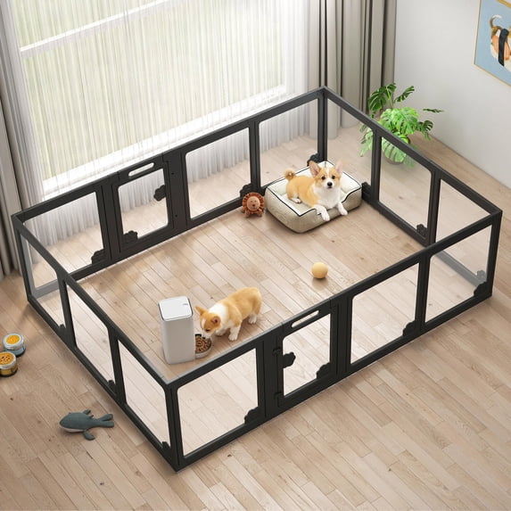 Jocisland Acrylic Clear Dog Playpen Indoor, Modular Puppy Cat Small Pet Play Pen, Transparent Fence for dogs, Easy Assemble