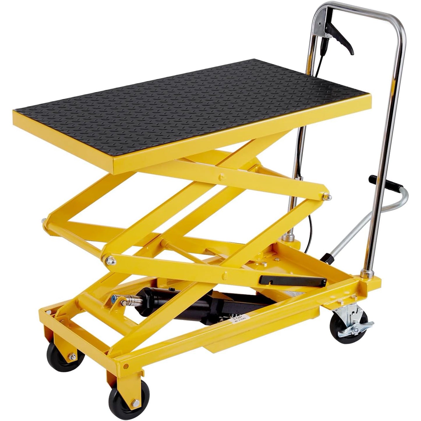 Jocisland Hydraulic Lift Table Cart, 330lbs Capacity 50" Lifting Height, Double Scissor Lift Table with 4 Wheels and Non-Slip Pad, hydraulic lift table for Material Handling, Yellow