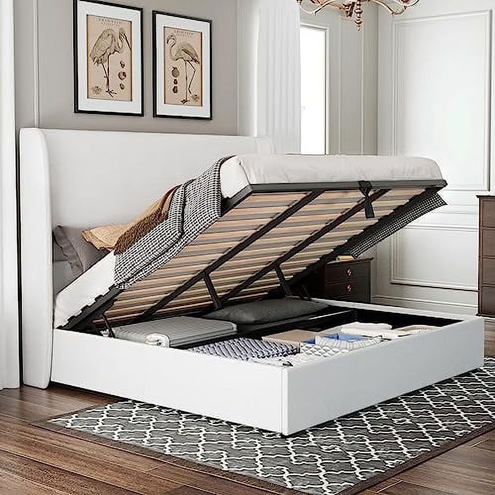 Merluxy Bed Frame with Lift up Storage, Linen Platform Bed Frame, No Box Spring