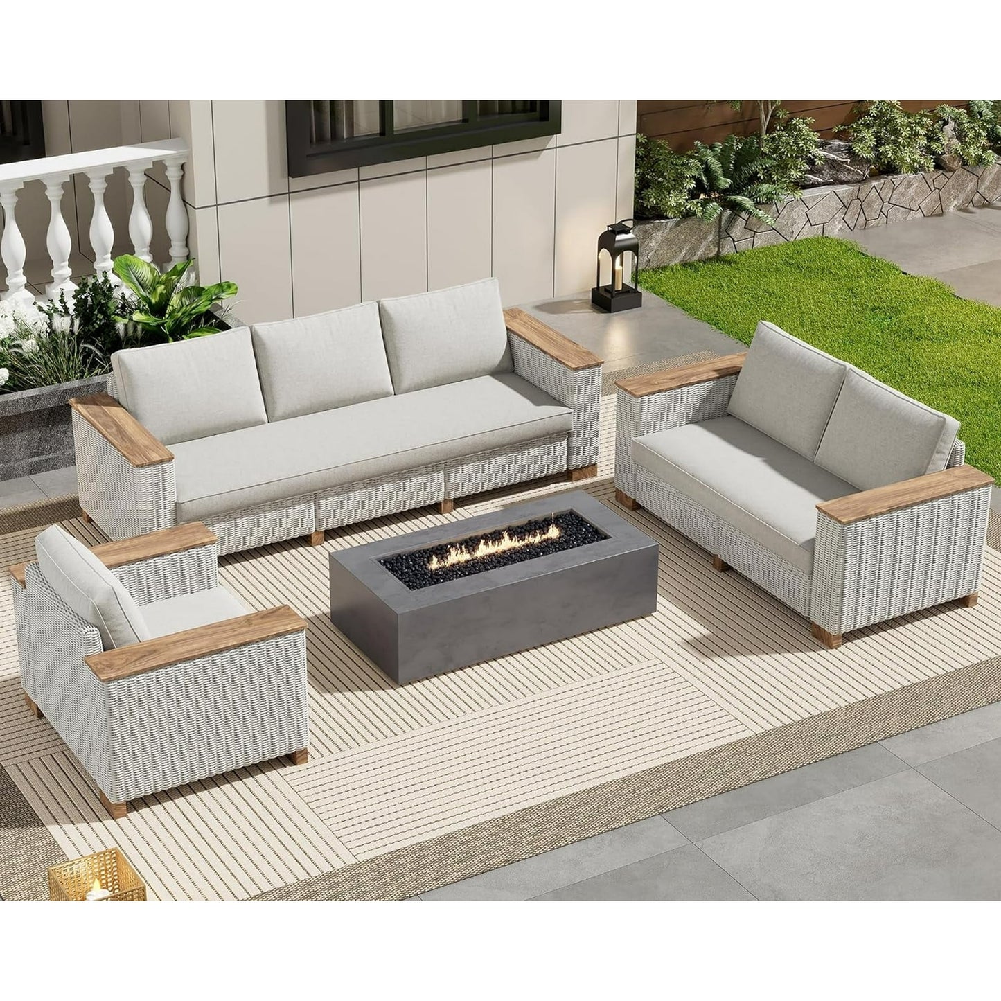 Jocisland Patio Furniture Set, Modular Rattan Outdoor Sectional Set with Washable Cushions, 2 Loveseats for Lawn Deck Backyard Garden