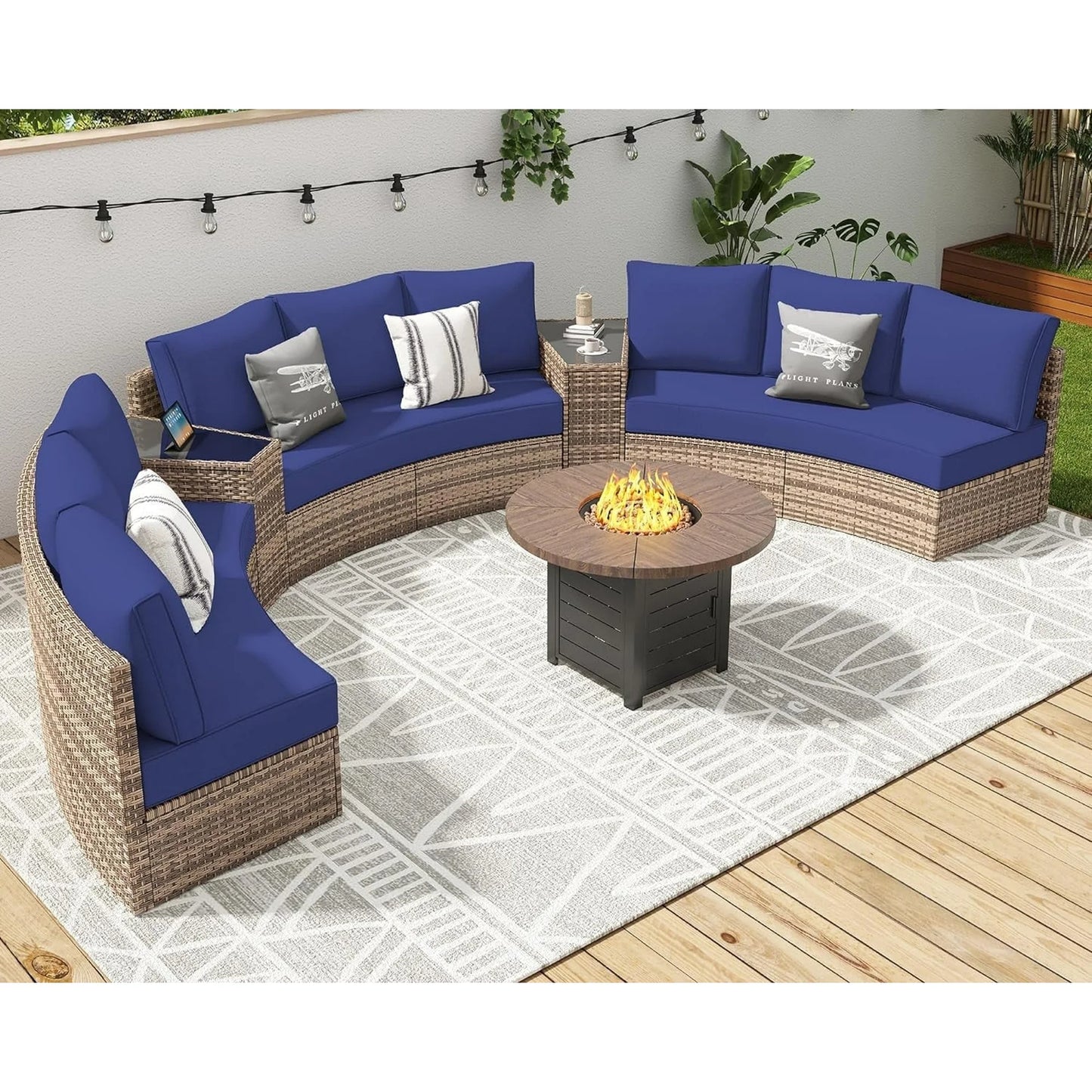 Jocisland Patio Furniture Sets, Half-Moon Sectional Round Sofa Set, Outdoor Patio Furniture with Cushions & Wedge Table for Beach, Pool, Balcony