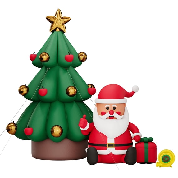 LUXOAK 26 ft Giant Inflatable Santa Claus and Tree, Outdoor Christmas Decor, Blow Up Santa and Tree with Blower for Lawn, Garden, Party
