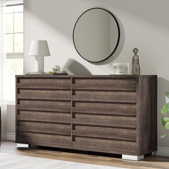 LUXOAK 6 Drawers Dresser for Bedroom, 54" Chest with Slat Handle