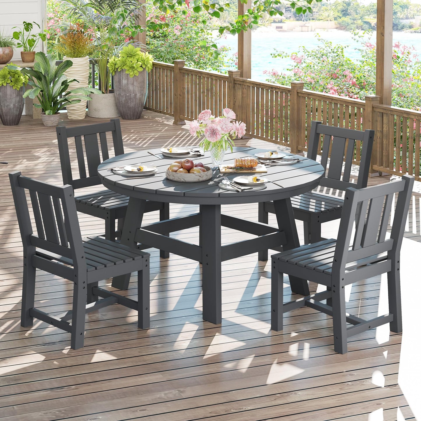LUXOAK Outdoor Dining Set, 5-Piece All-Weather HDPE Table & Chairs