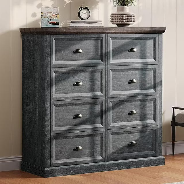 Merluxy 42" Dresser for Bedroom, Farmhouse 8 Drawer Dresser, Dressers & Chests of Drawers, Living Room Organizer with Storage Drawers