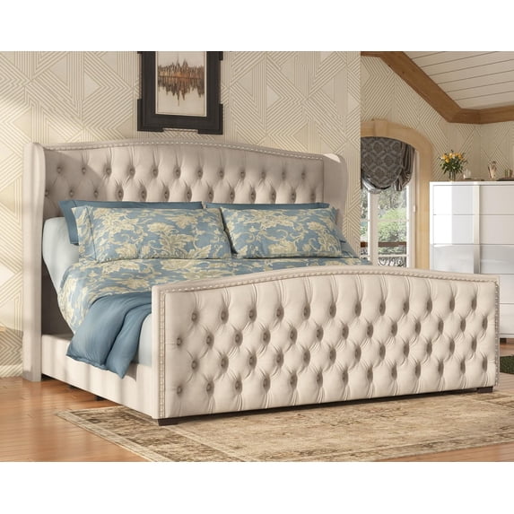 Merluxy 51" H Adjustable Bed Frame with Dual Motor/Nailhead Trim Wingback
