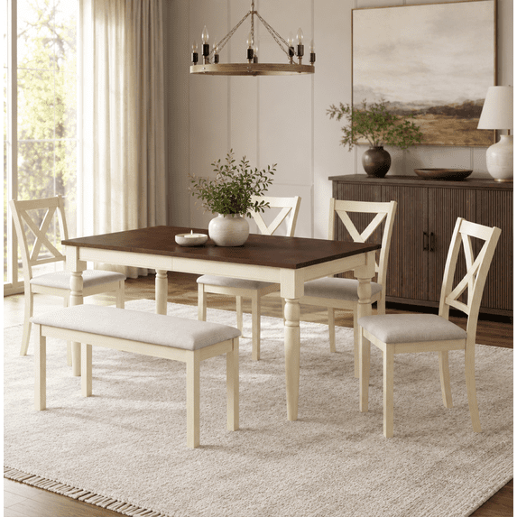 Merkuxy 6-Piece Solid Wood Dining Table Set, for Kitchen, Dining Room