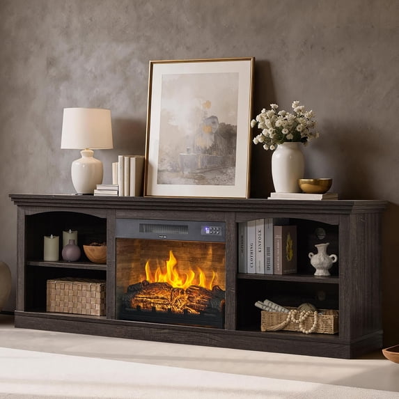 Merluxy 70" Fireplace TV Stand for TVs up to 80", Farmhouse Entertainment Center with 23" Electric Fireplace