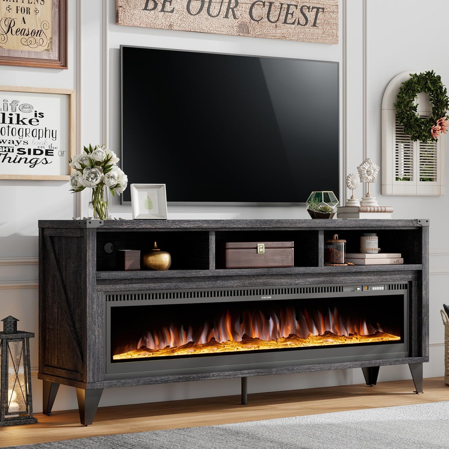 Merluxy Glass Fireplace TV Stand for TVs up to 75"