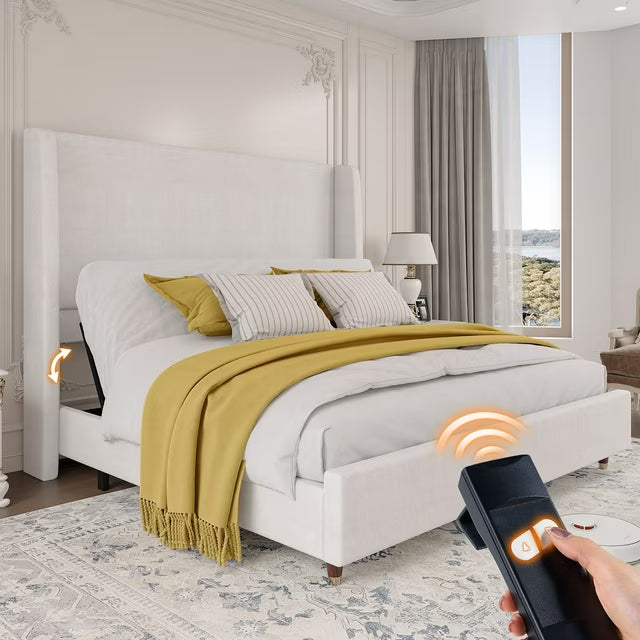 Merluxy Adjustable Bed Frame with Upholstered Wingback Headboard, Smart Adjustable Positions, No Box Spring Needed, Easy Assembly