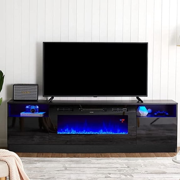 Merluxy Fireplace TV Stand with 36" Fireplace, LED Light Entertainment Center, Modern Wood Texture Storage Cabinet for TVs up to 80"