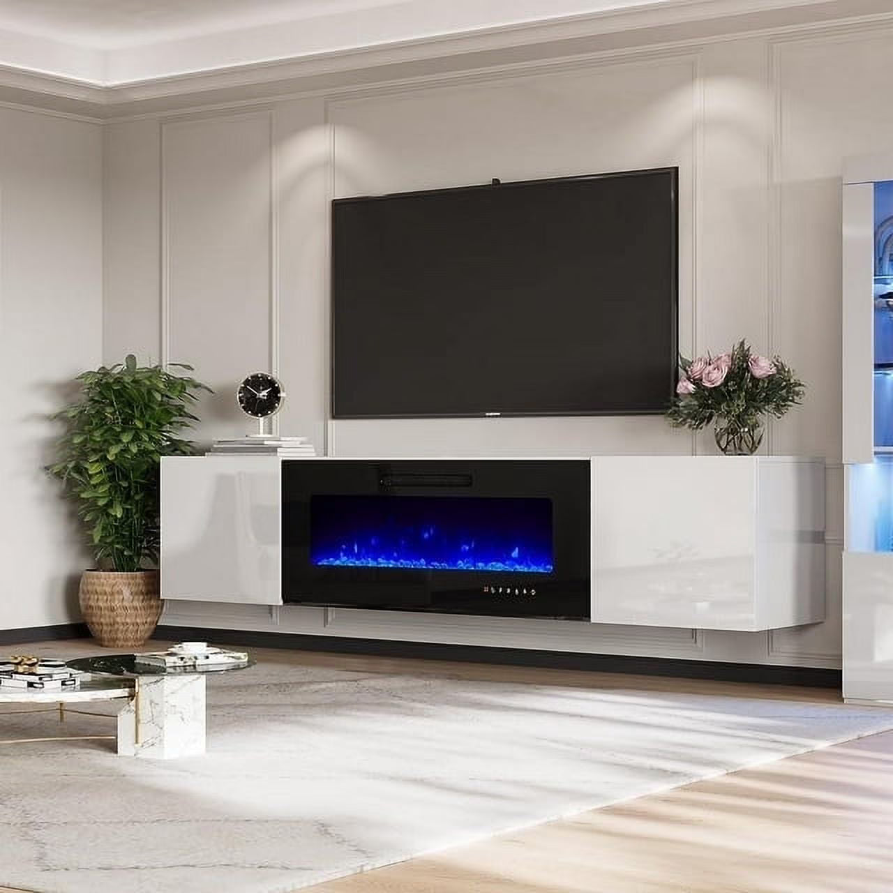 Merluxy Floating TV Stand with Electric Fireplace