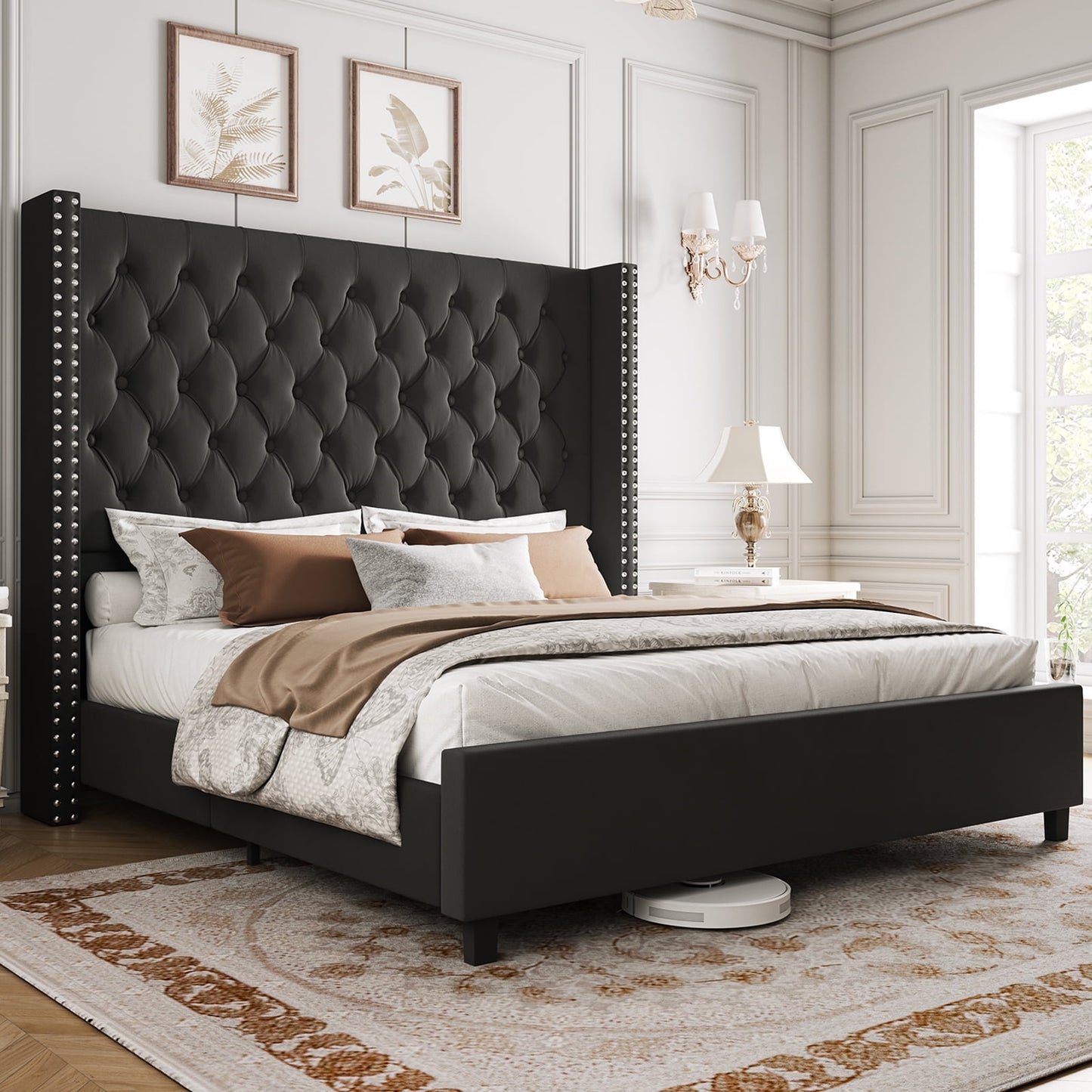 Merluxy Bed Frame with 61.4" Tall Headborad and Deep Button Tufted,No Box Spring Needed,Velvet Upholstered
