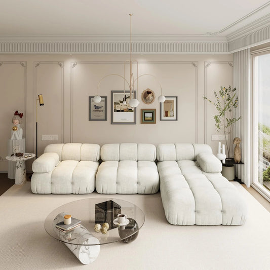 VANACC Modular Compression Sectional Sofa Couches for Living Room, L Shaped Cloud Couch with Corner Sectional, Comfy Modern 5 Seater Boucle Oversized Sectional Sofa with Ottoman,Beige