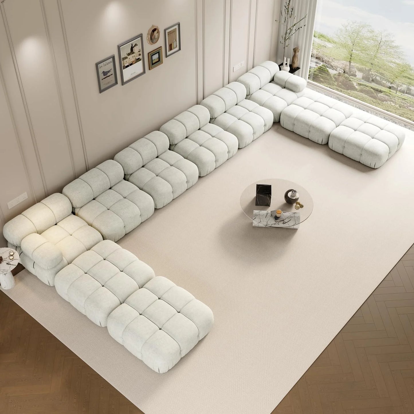 VANACC Modular Compression Sectional Sofa Couches for Living Room, L Shaped Cloud Couch with Corner Sectional, Comfy Modern 5 Seater Boucle Oversized Sectional Sofa with Ottoman,Beige