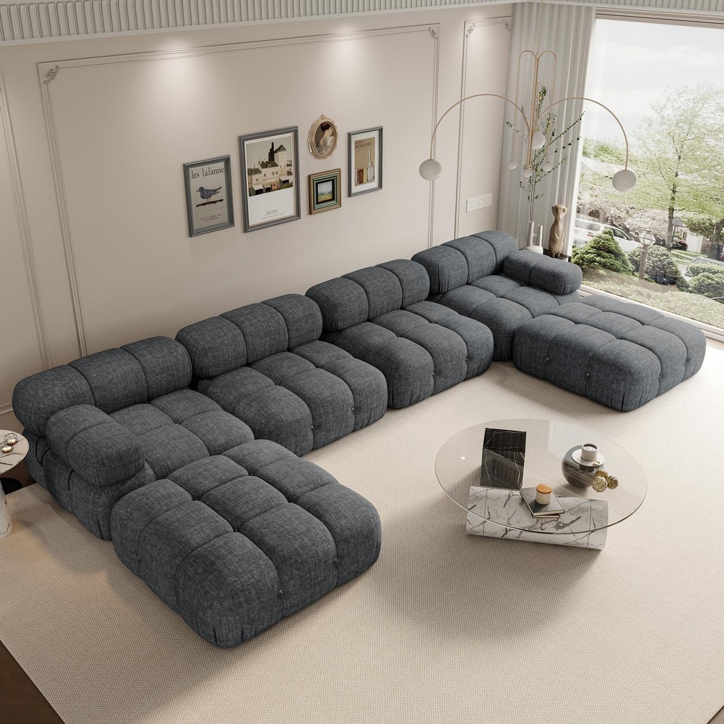 VANACC Modular Compression Sectional Sofa Couches for Living Room, L Shaped Cloud Couch with Corner Sectional, Comfy Modern 5 Seater Boucle Oversized Sectional Sofa with Ottoman,Beige