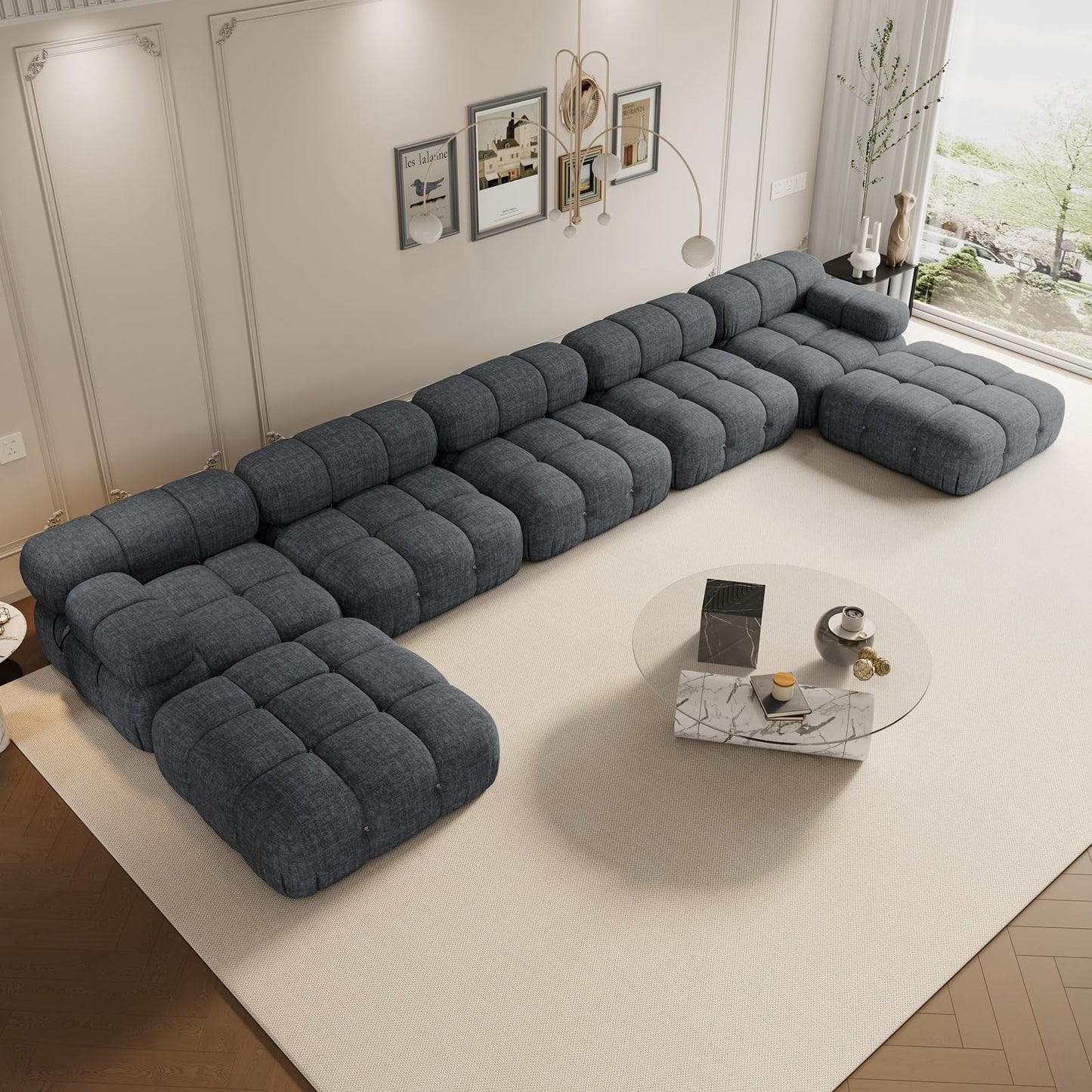 VANACC Modular Compression Sectional Sofa Couches for Living Room, L Shaped Cloud Couch with Corner Sectional, Comfy Modern 5 Seater Boucle Oversized Sectional Sofa with Ottoman,Beige