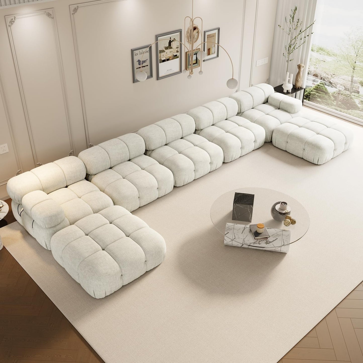 VANACC Modular Compression Sectional Sofa Couches for Living Room, L Shaped Cloud Couch with Corner Sectional, Comfy Modern 5 Seater Boucle Oversized Sectional Sofa with Ottoman,Beige