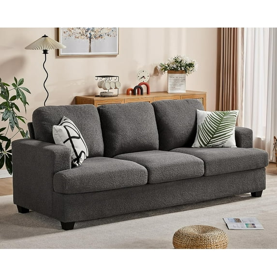 Merluxy Sofa, 3 Seater Modern Couch with Deep Seats, 89 inch Comfy Sofa for Living Room (Bouclé, Grey)
