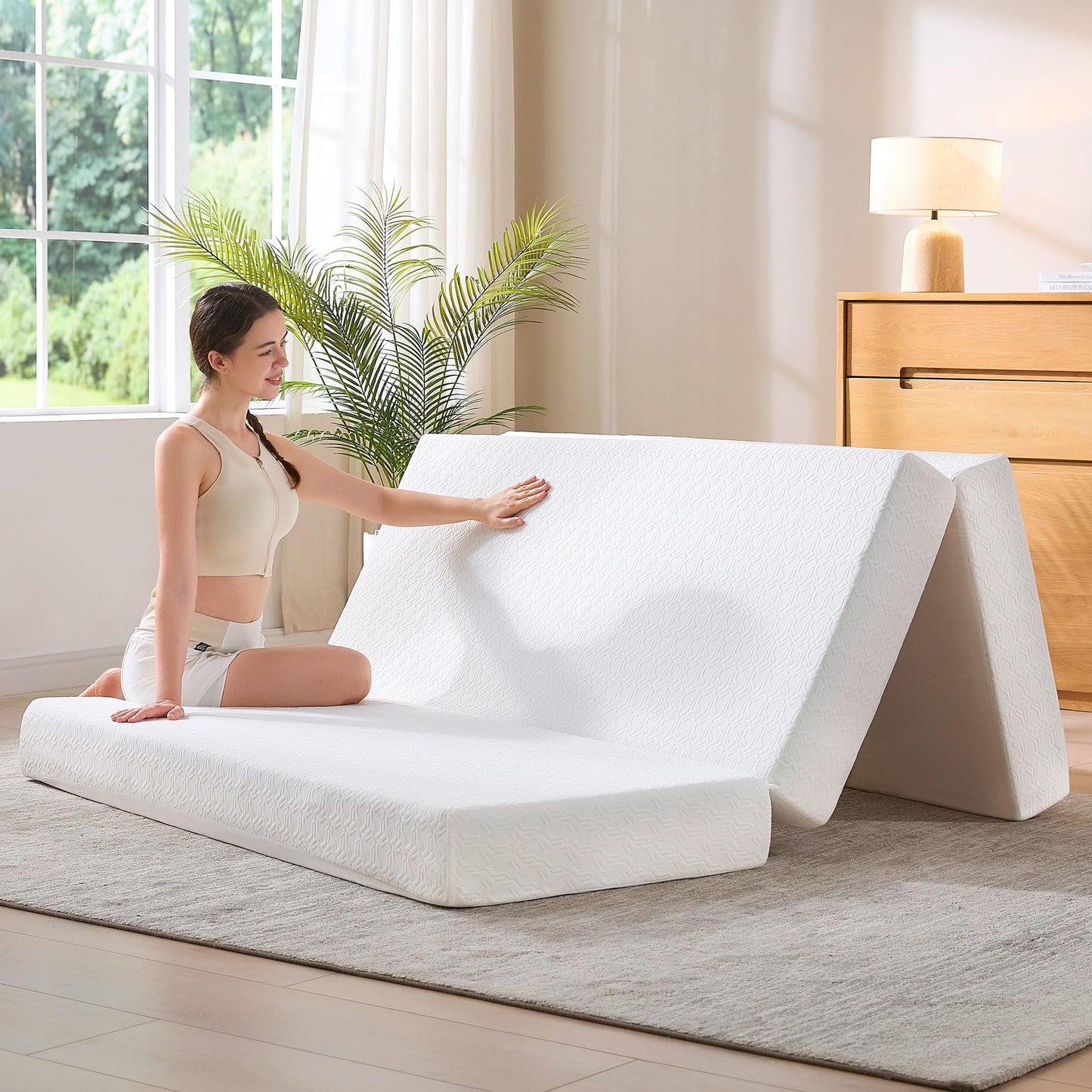 Papajet 6-Inch Twin Tri-Fold Memory Foam Mattress, Foldable Guest Bed with Washable Cover, Space-Saving Mattress for Murphy Bed, Home Use