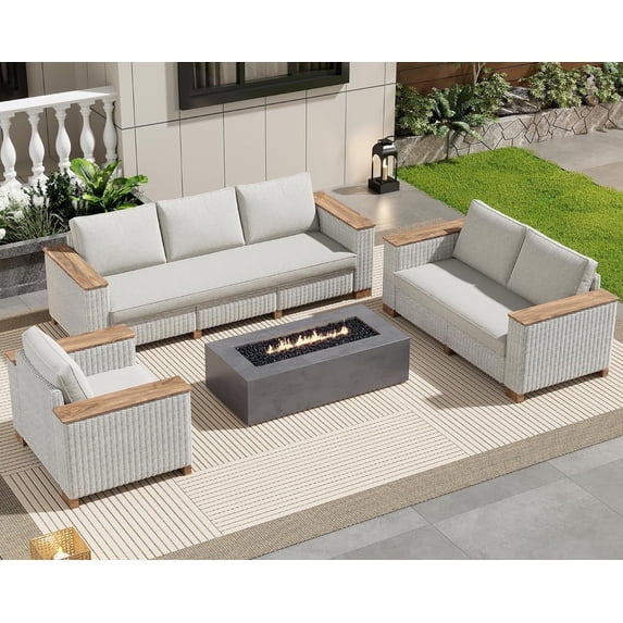 Papajet Modular Rattan Outdoor Sectional Set with Cushions for Lawn Deck Backyard