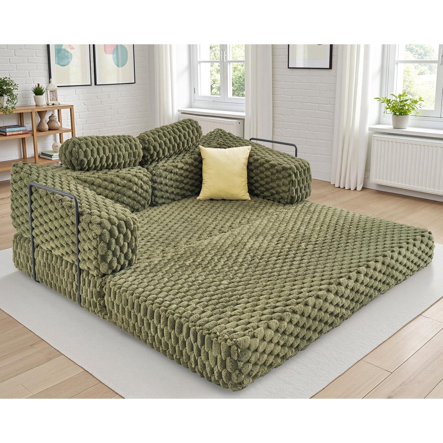 Papajet 93” 4-in-1 Convertible Sofa Bed, Full Size Cloud Sleeper Sofa, Tufted Chenille, 5-Position Adjustable Backrest, 10-Minute Assembly