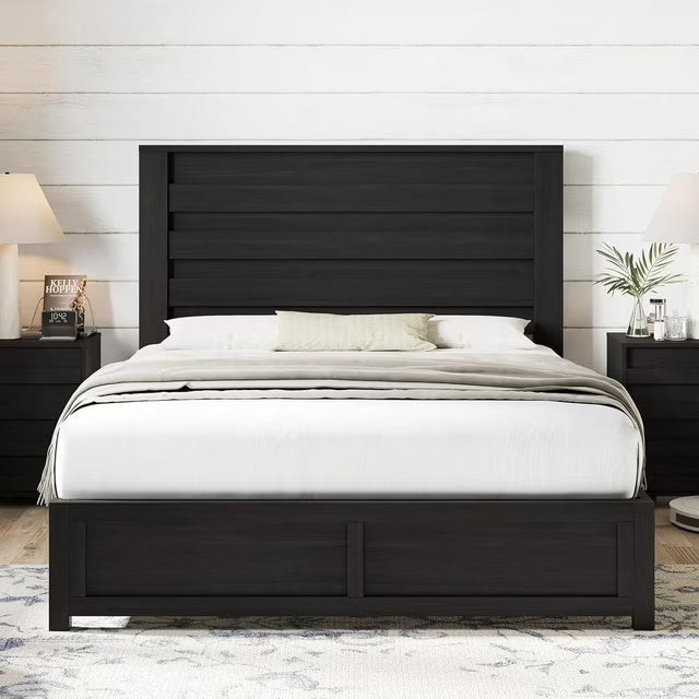Papajet Full Size Bed Frame with Headboard, Farmhouse Platform and Natural Wood Grain
