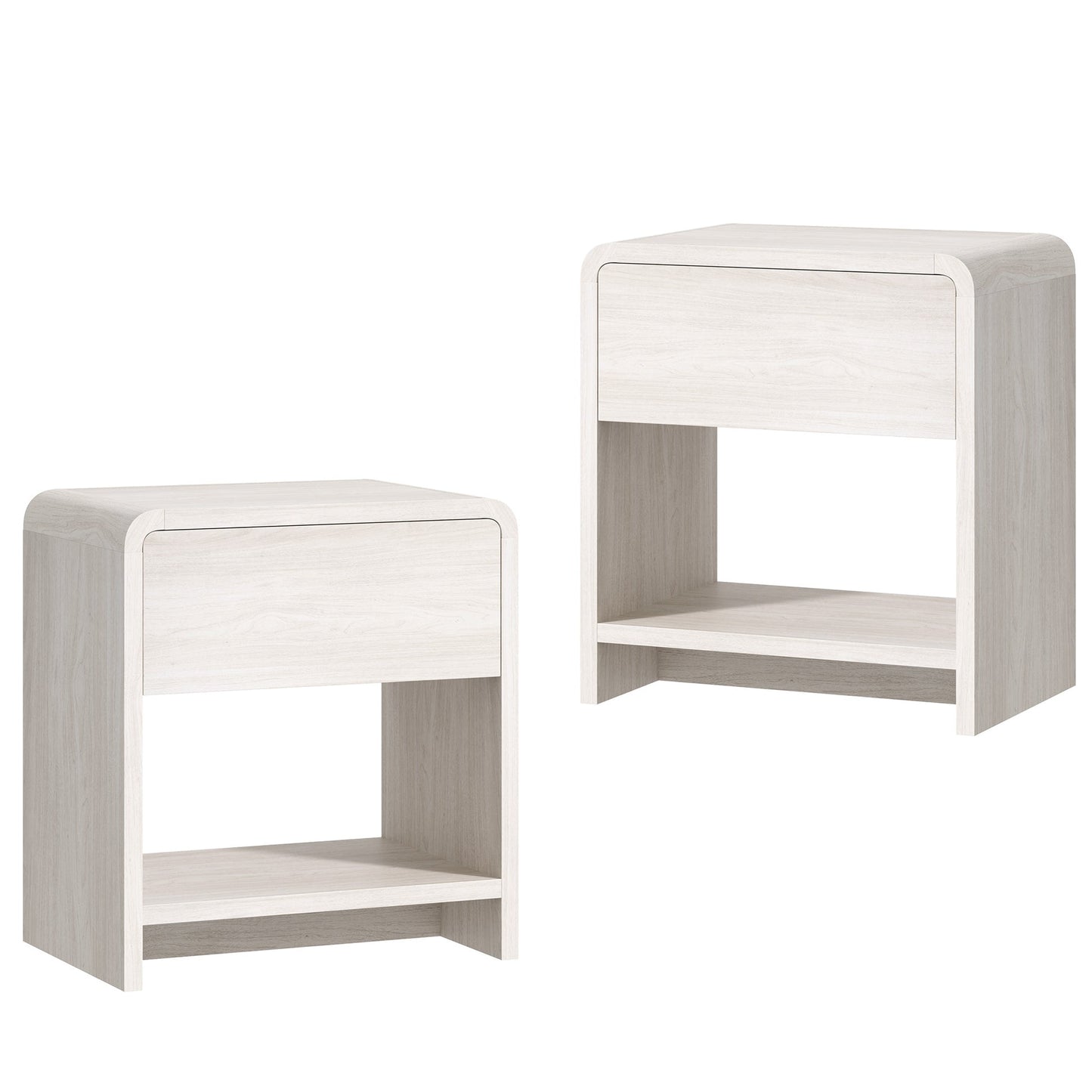 Papajet Modern Nightstand Set of 2 with Storage Drawer & Open Shelves, 24" Round Bedside Table for Bedroom, Living Room