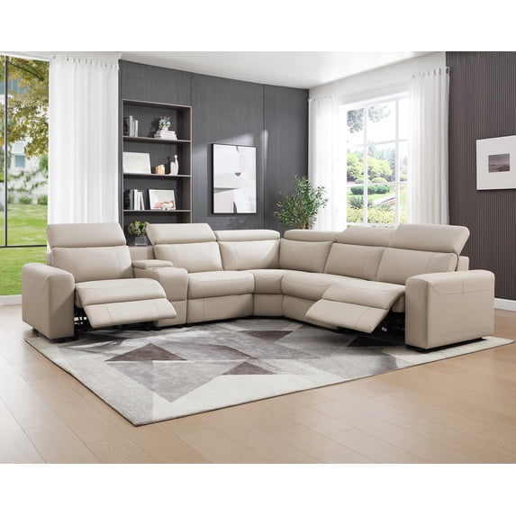 Papajet Power Recliner Sofa, Electric Reclining Sofa with Console & Dual Recliner, Leather Sectional Couch for Living Room