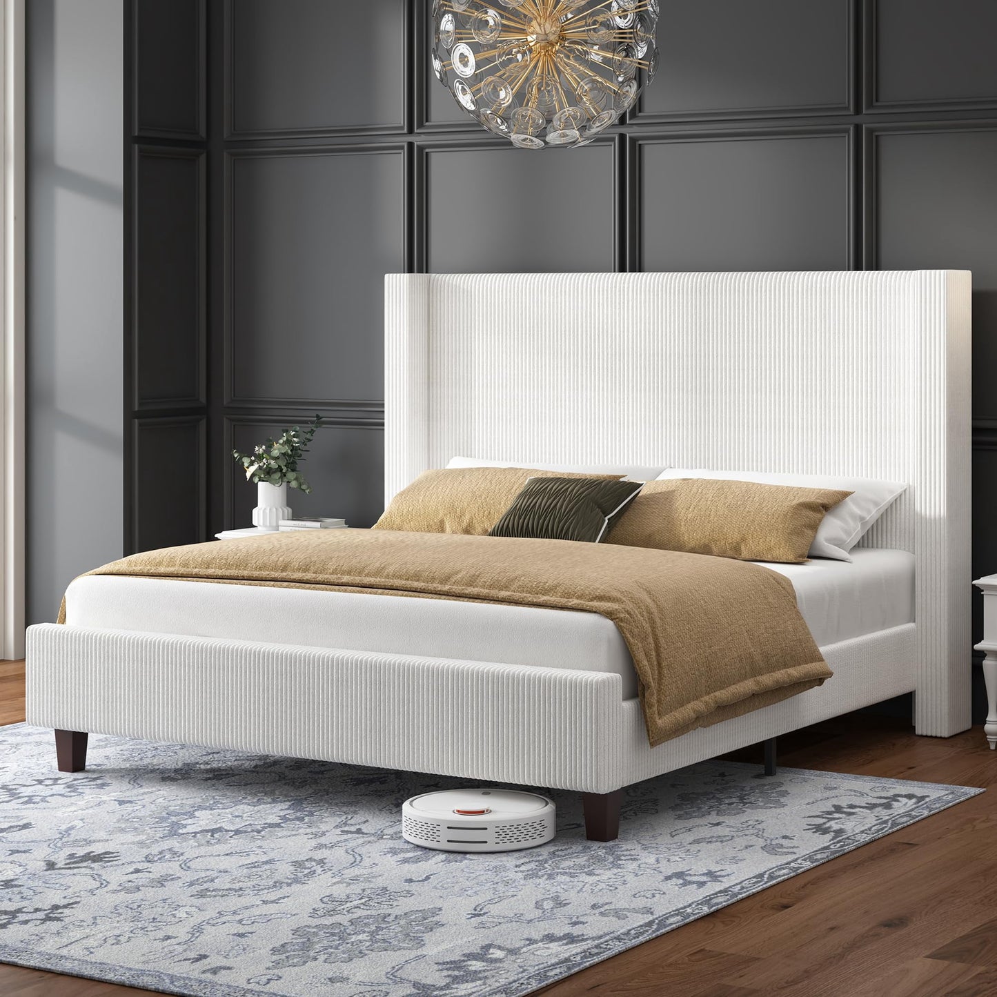 Papajet Upholstered Platform Bed Frame, Wingback Bed with 50.8" Headboard