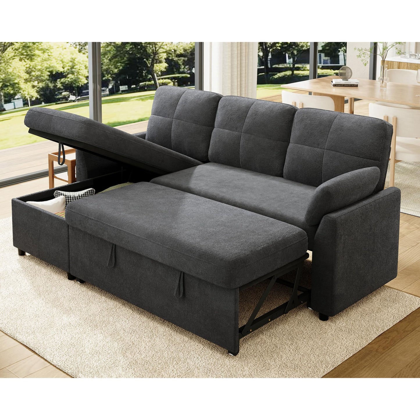 Papajet Sofa Bed, Sleeper Sofa with Storage Chaise, Convertible Couch Bed with Pull Out Couch, l Shaped for Living Room