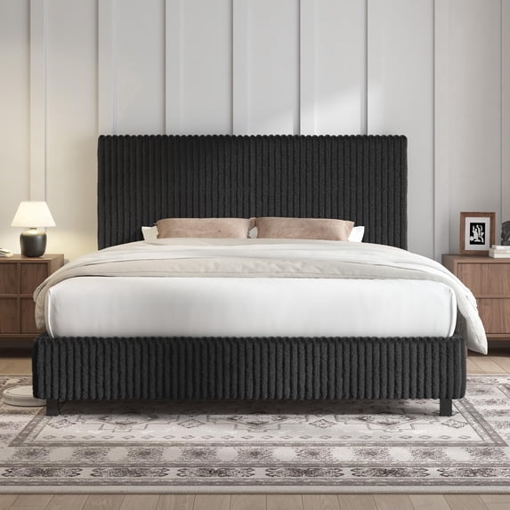 Papajet Upholstered Platform Bed Frame with Channel Tufted Headboard