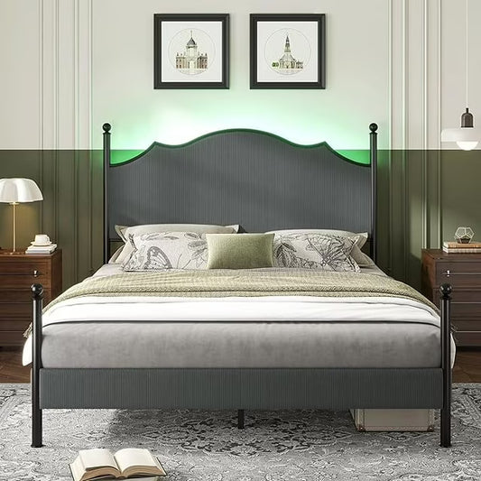Papajet Upholstered Bed Frame with 51.2" LED Headboard & Wood Slats