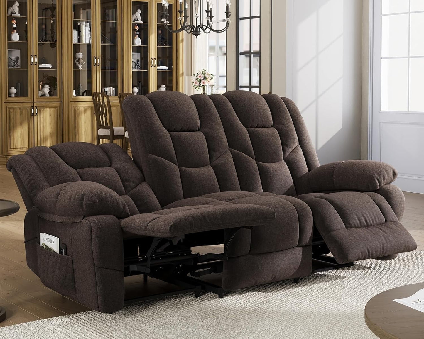 Merluxy Oversized Recliner, Recliner Sofa with Massage Founction & Side Pocket, Manual Recliner- Recliner Couches for Living Room